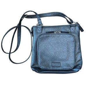 Strada Silver Gray Vintage Faux Leather Crossbody Organizer Satchel Bag Purse